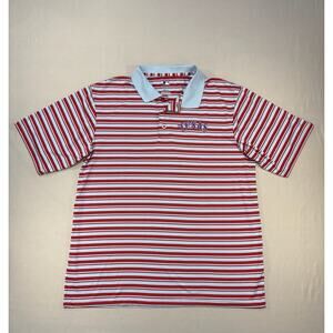 MLB Texas Rangers Genuine Mens Red Gray Striped Golf Logo Polo Shirt Size XL